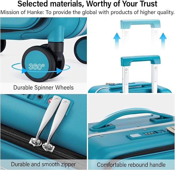 Hanke 24 Inch Luggage with Cup Holder and Charge,Top Opening Hard Shell Suitcases with Wheels and Dividers,Aluminum Frame Trunk Luggage Medium Checked Suitcase with Lock for Travel,Caribbean Blue