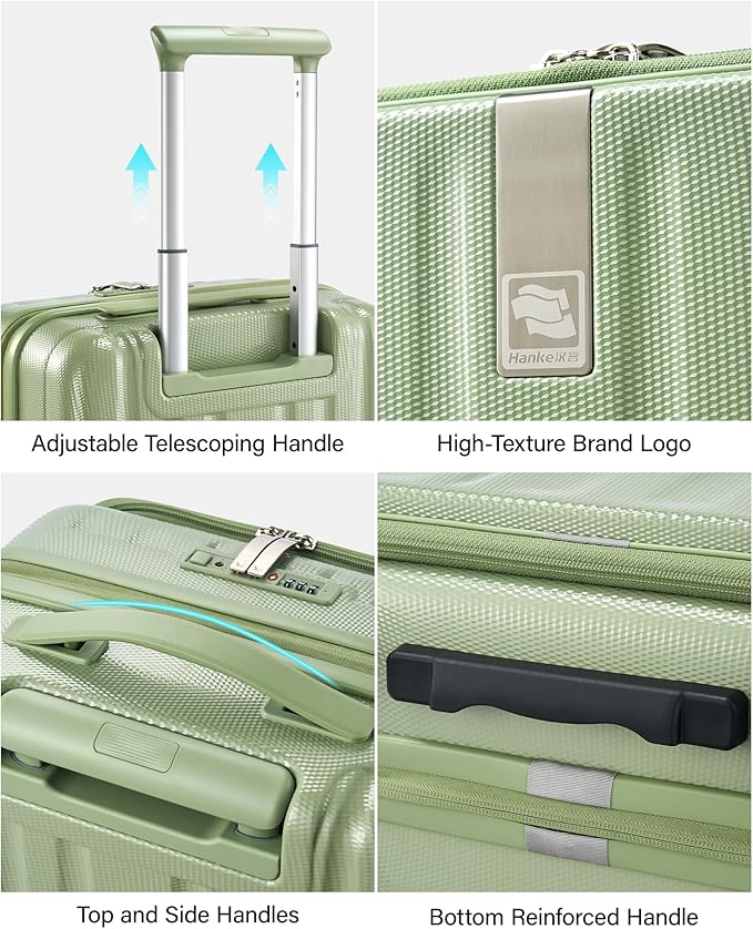 Hanke 16 Inch Expandable Under Seat Luggage with Wheels Top Opening Small Suitcase with Wheels Carry On Luggage Airline Approved Lightweight Hard Shell Suitcases for Weekender Overnight-Bamboo Green