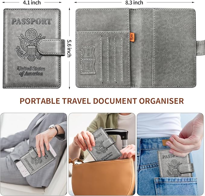 Herain Passport Holder for Travel Cruise Essentials, 2 Pcs Passport Cover Wallet Case Travel Gifts Women Men Family, RFID Passports Book Card Holders Travels Accessories Must Haves