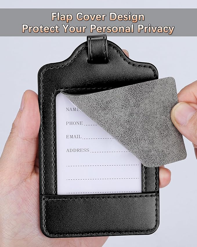 3 Pack Luggage Tags - Quick Install, Privacy Protection, Airplane Travel Essentials for Suitcases, Durable Leather - Black