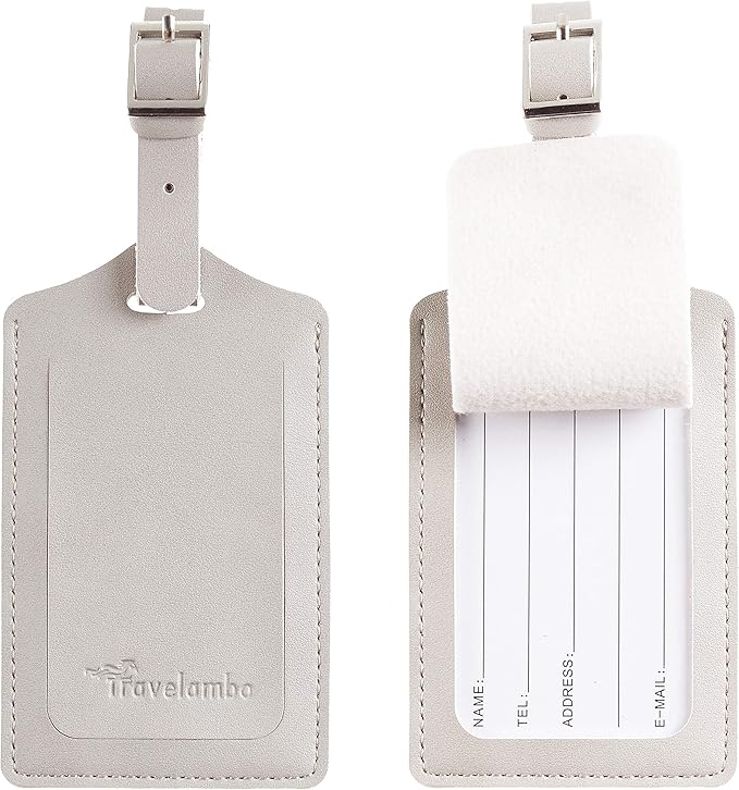 Travelambo Luggage Tags for Suitcases PU Leather Travel Tags Bag Tags Privacy Protection Travel Essentials