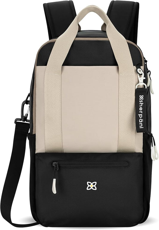 Sherpani Camden, Convertible Backpack, 3 in 1 Tote Bag, Crossbody Bag, Cross Body Purse, 18L Travel Backpack, Travel Gifts for Women, RFID Protection, Fits 13” Laptop (Con Leche Classic)