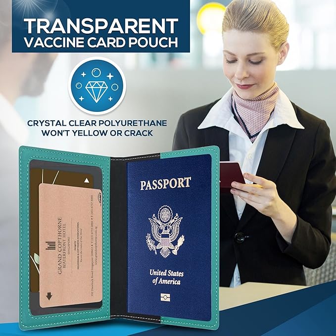 Ciana Passport Holder for Travel – PU Leather Passport Cover and Card Holder for Men & Women – Slim Passport Holder with Card Protector Slot, Travel Must Haves (Turquoise)