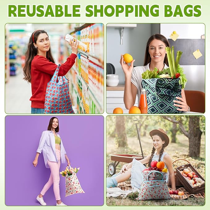 Paterr 24 Pcs Foldable Reusable Shopping Bag Recycle Travel Grocery Bag Fold to Pocket Tote Bulk for Daily Supplies Load