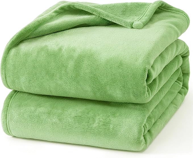 Hansleep Fleece Grass Green Full Blanket, Super Soft Flannel Fuzzy Plush Cozy Blanket for All Seasons, Grass Green, Full 84x90 Inches