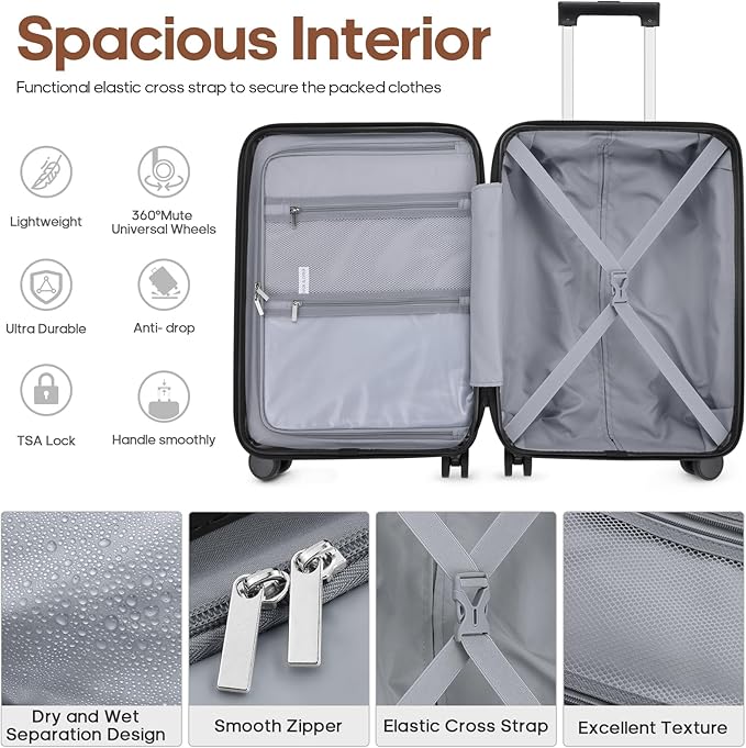 3 Piece Luggage Set 20 Inch Carry On Suitcase with Spinner Wheels, PC Hard Shell TSA Lock, Expandable & Fully Lined Interior, Airline Approved