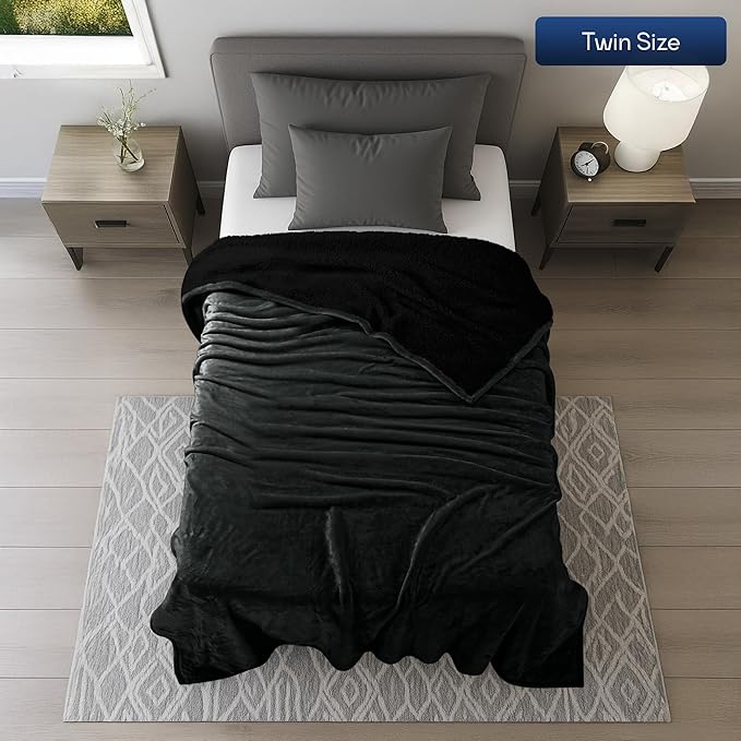 Utopia Bedding Sherpa Blanket Twin Size (Black, 60x80 Inches) - Soft Lightweight Plush Fleece Reversible Winter Blanket for Bed, Sofa, Couch, Camping and Travel