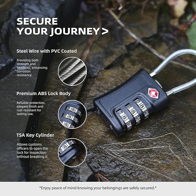 Luggage Locks TSA Approved 2 Pack, Small Padlock Combination, TSA Locks for Luggage, Travel Combo Padlock with Code, for Suitcase, Backpack Zipper, Locker, Gun Case, Ammo Can (Black+Black)