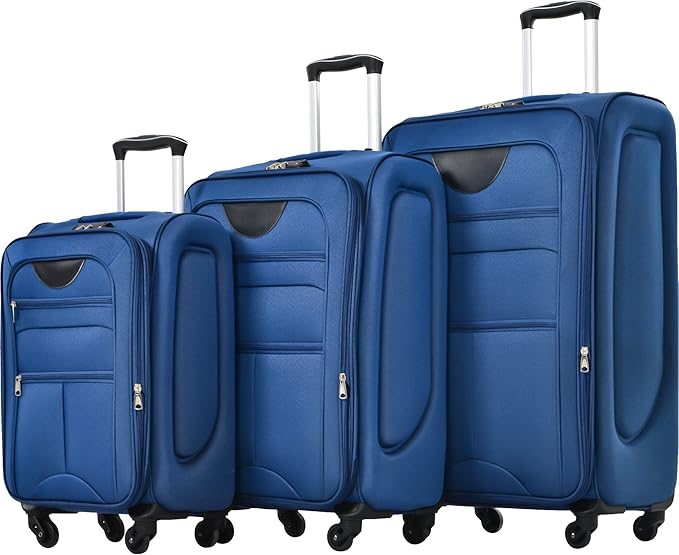3 Piece Softshell Expandable Luggage Sets, Lightweight Travel Suitcase Set with TSA Lock and 360°Swivel Spinner Wheels, Durable Softside Luggage for Men Women, 22 in/26 in/30 in, Blue