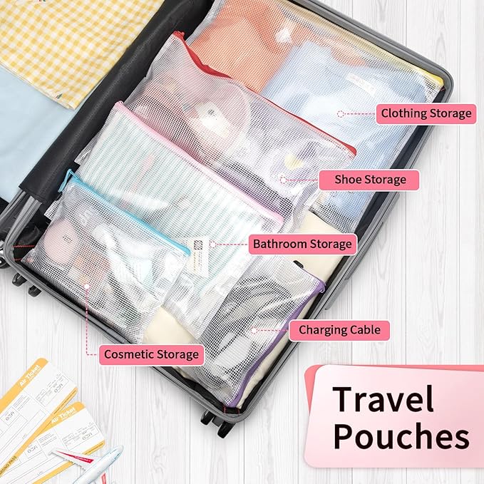 Umriox Mesh Zipper Pouch Bags, A3+A4 (12 Colors, 24 Packs), Large Storage Bags, Zipper Bags for Office Supplies Travel Accessories and Board Games Storage