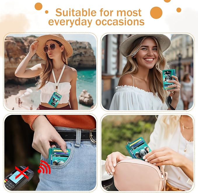 Yonlevres Credit Card Holder Slim Wallet, Elephant RFID Wallet Women Front Pocket Small Card Holder, Travel Cute Funny Thin Card Case ID Window PU Leather RFID Blocking Card Organizer Gift Girl Ladies