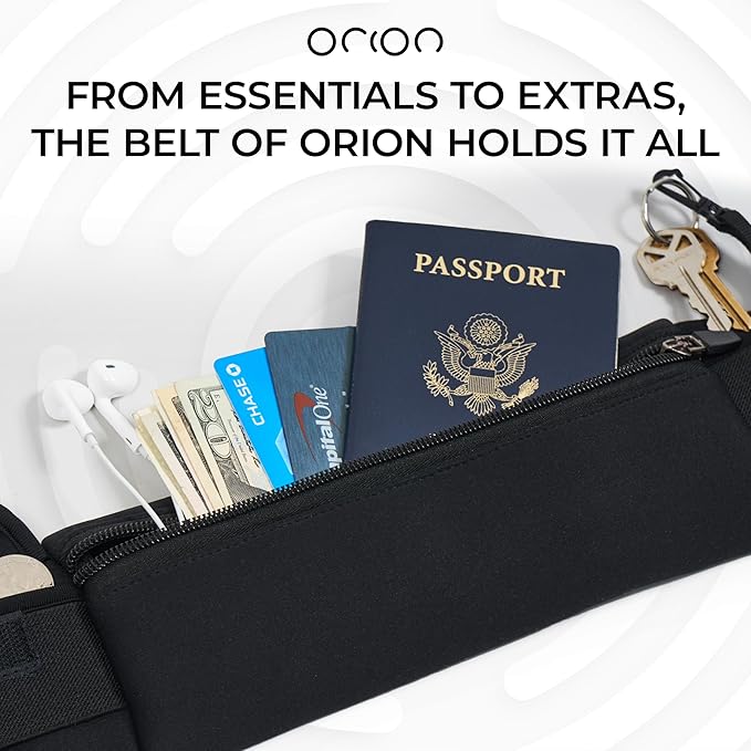 The Belt of Orion Slim Travel Money Belt for Men & Women – Anti-Theft Passport Holder Waist Pack, Low-Profile Fanny Pack for Phone, Cash & Cards (9” × 4”)