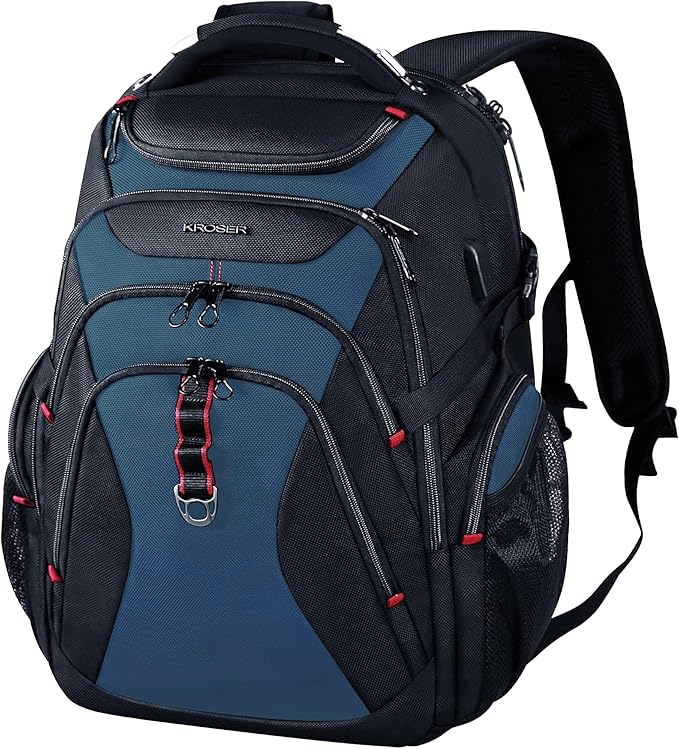 KROSER Travel Laptop Backpack 17.3 Inch XL Computer Backpack with Hard Shell Saferoom RFID Pockets Water-Repellent Business College Daypack Stylish Bag for Men/Women-Black Haze Blue