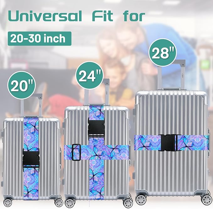 Slohif Luggage Straps for Suitcases Travel Belt Accessories Luggage Connector Identifiers 2 Pack Over Handle with Buckle Unique Nylon Adjustable Strap for Sleeping Bag Car Seat Butterfly