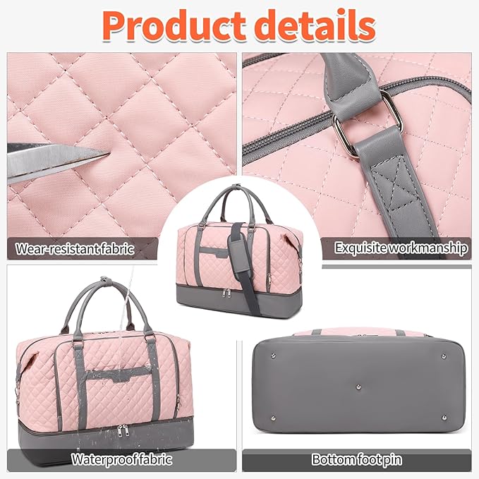 Weekender Bag, Large Travel Duffel Bag for Women, Carry on Overnight Bag with Shoe Compartment and Toiletry Bags
