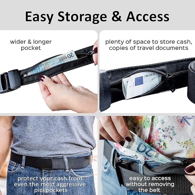 Money Belt for Men Travel Security Belt with Hidden Money Compartment Pocket, Cashsafe Anti-Theft Wallet Non-Metal Buckle