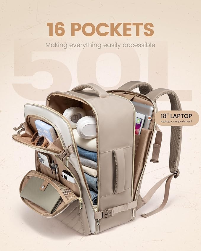 LOVEVOOK Travel Backpack Carry on Flight Approved 50L,Waterproof TSA Travel Essentials Personal Item Backpack for Women Men,Large Carry on Luggage Suitcase Travel Bag for Airplane with 3 Packing Cubes