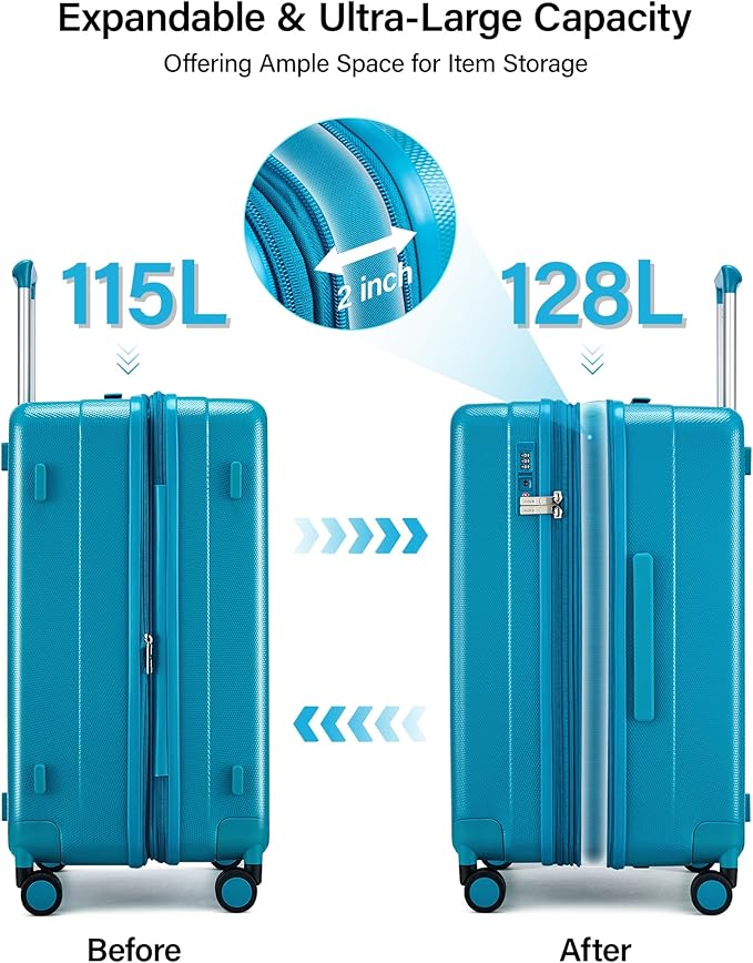 Hanke 29 Inch Plus Expandable Luggage Large Suitcases with Wheels,Checked Luggage Hard Shell Suitcases, PC Trunk Luggage Extra Large Suitcase with Lock for Women Men(Caribbean Blue)