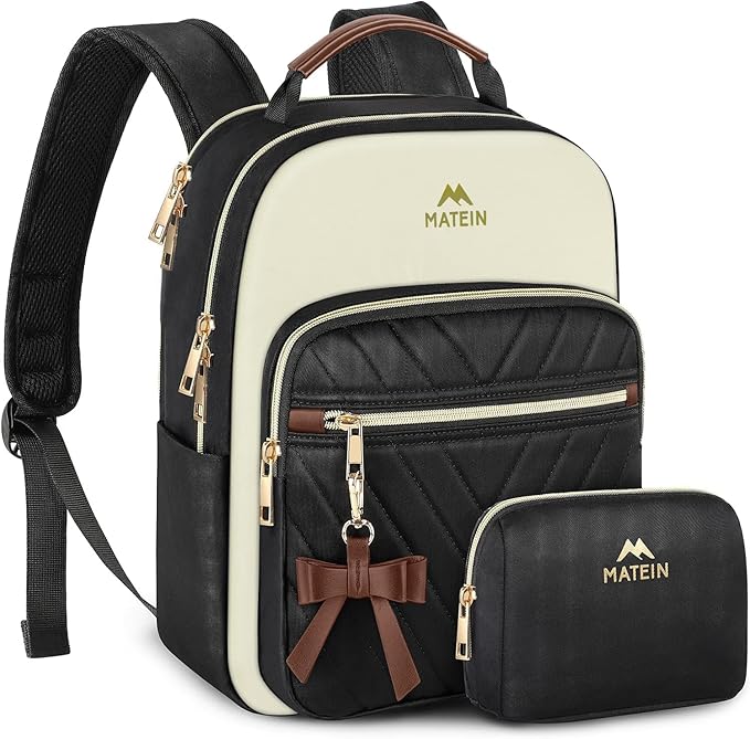 MATEIN Mini Backpack Purse for Women, Fashion Small Purse Backpack, Waterproof Casual Daily Cute Shoulder Bag Ladies Handbags for Travel Work College, 2pcs Sets, Black-Beige