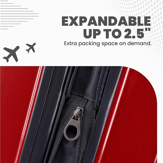 Spyder Rails Expandable Hardside Upright Suitcase with 360° Spinner Wheels, TSA Approved Lock (Red, Medium Checked)