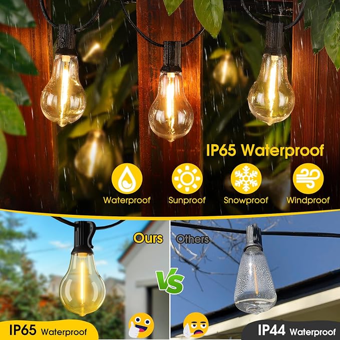 200FT(2x100FT) Outdoor String Lights, 63 A39 Edison Bulbs, Black | Plug in, Dimmer not included, Waterproof, Shatterproof, Extendable, LED Hanging Lamp for Backyard Garden Decor