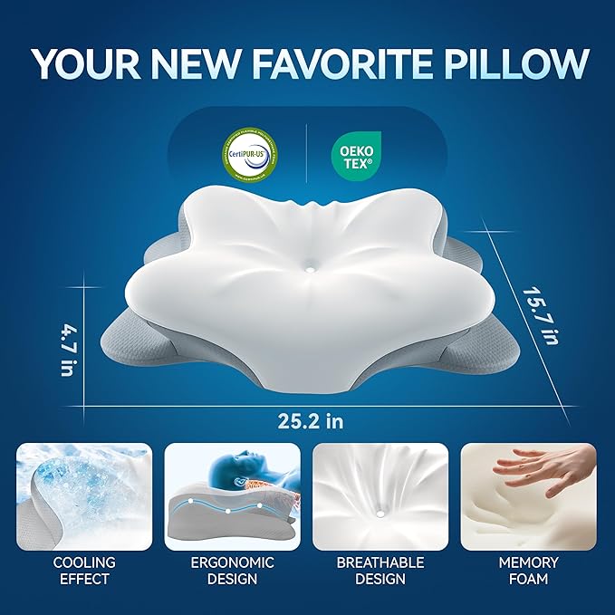 Cervical Neck Pillow for Neck Pain, Ergonomic Memory Foam for Side & Back Sleepers