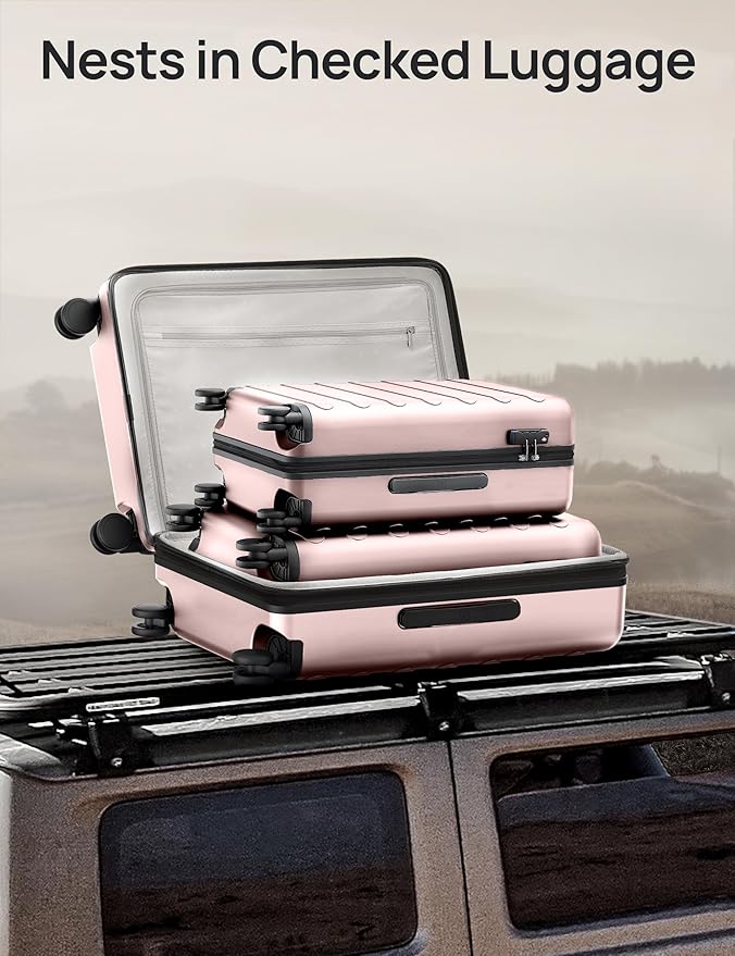 NINETYGO Luggage Sets 2 Piece, Carry On Luggage Airline Approved, Large Checked Luggage with Smooth Spinner Wheels, Expandable, Hard Shell PC Suitcase Sets, TSA Approved, 20in/28in (Pink, Rhine Max)