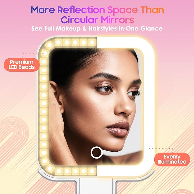 GOMIPURU Magnifying Travel Mirror with Light, 30X/1X Double-Sided Magnifying Mirror with 3 Color Lights, Brightness Adjustable, Foldable Handheld Makeup Mirrors Portable for Travel and Desktop Use