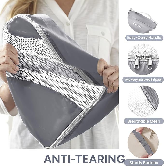 10 Set Packing Cubes for Travel, Gifts for Women Mom,Anti-Tearing Suitcase Organizer for Luggage with Shoe & Hanging Toiletry Bag,OlarHike Vacation Essentials & Accessories for Cruise Ship