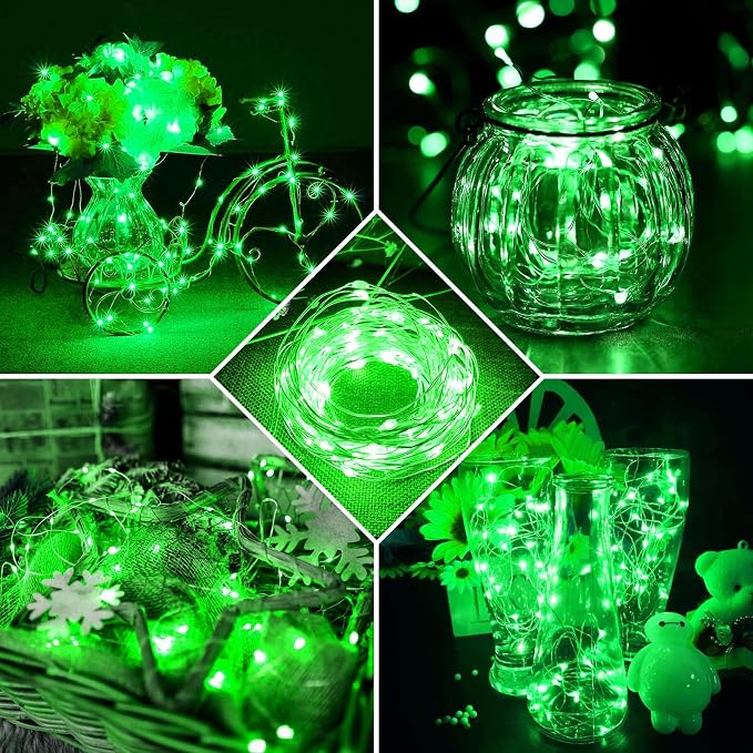 12 Pack Green Fairy Lights 7Ft 20 LED Twinkle String Lights 3 Modes Battery Operated Waterproof Firefly Starry for Mason Jar Table Centerpieces Halloween Christmas St. Patrick's Day