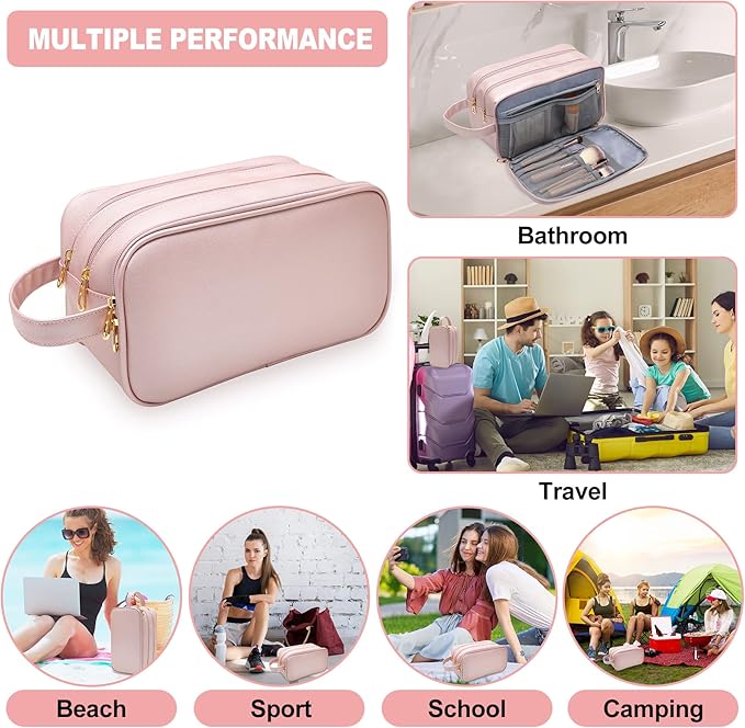 BAIMAY Large Toiletry Bag for Women, Pink Travel Makeup Organizer, Water-Resistant Cosmetic Dopp Kit with Compartments, Ideal Gift for Girls & College Dorm Essentials