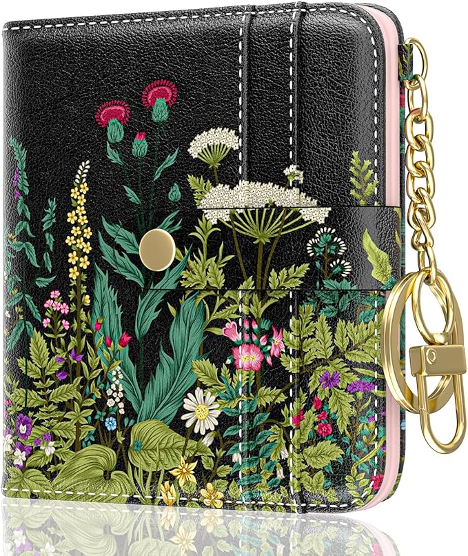 Aiawoxc Womens Wallet, RFID Small Wallets for Women, Slim Compact Credit Card Holder, Cute Leather Bifold Ladies Purse with Zipper Coin Pocket and ID Window, Dandelion