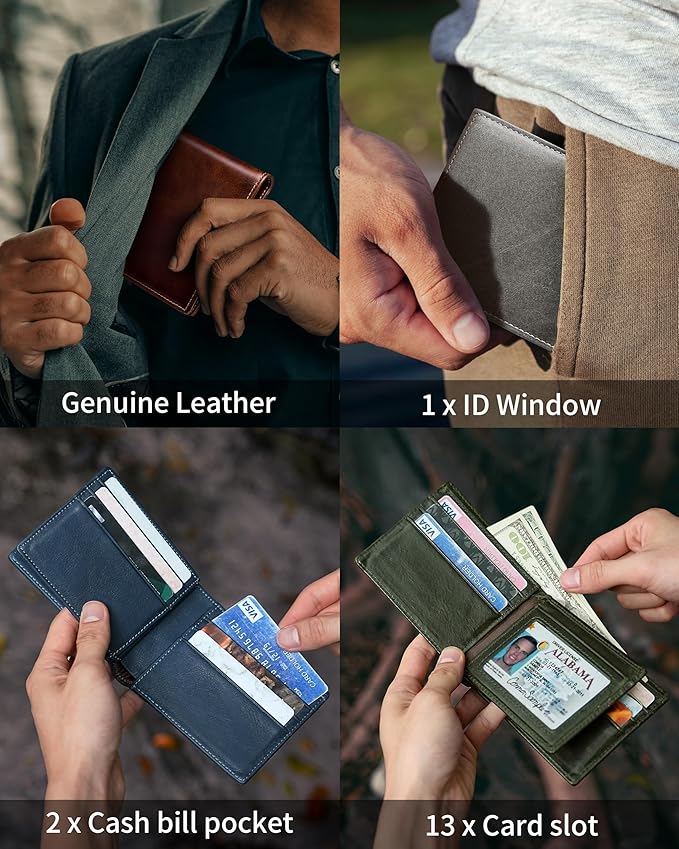 Artpaxy Mens Wallet Bifold Genuine Leather RFID Blocking Wallet for Men with 1 ID Windows 13 Card Holders 2 cash pockets 1 Gift Box