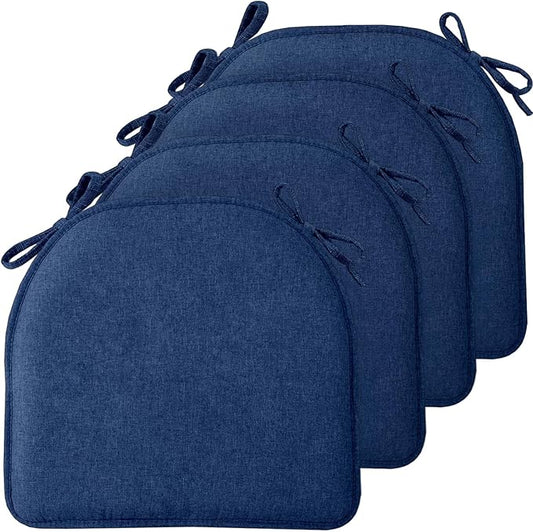TushGuard Chair Cushions for Dining Chairs Set of 4, Soft Seat Cushions for Kitchen Chairs, Non-Slip Bottom with Ties, Comfortable Everyday Chair Pads, Navy Blue