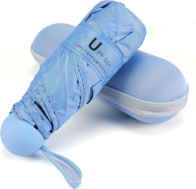 Mini Umbrella for Travel, Compact Folding Umbrella with Case, Lightweight 0.45lb Small Pocket for Backpack and Purse, Rain and Sun Protection - UPF 50+ Windproof Travel Umbrella Compact Mini for Outdoor Use
