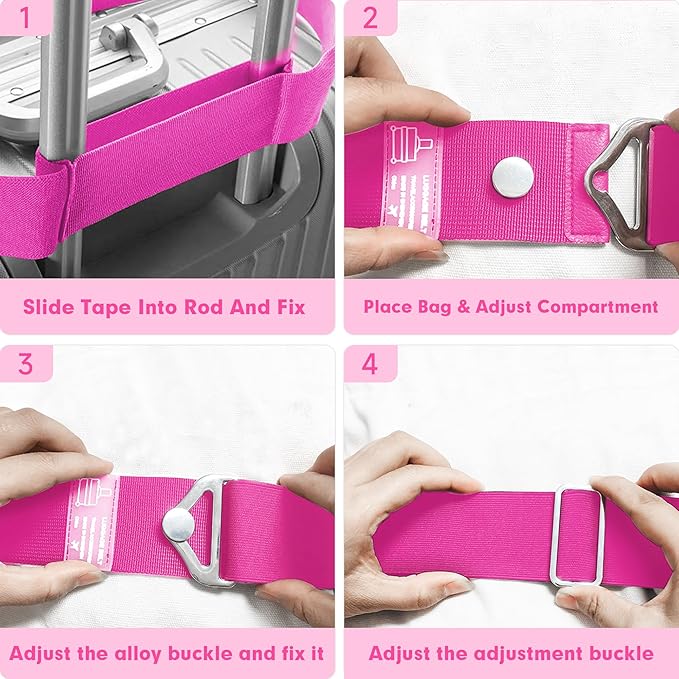 2-in-1 Travel Belt for Luggage Over Handle, Luggage Belt for Carry on Bag, Suitcase Straps, Add a Bag Bungees Luggage Straps Adjustable with Alloy Buckle,Hands-Free for Airport (Pink, 2 Pack)
