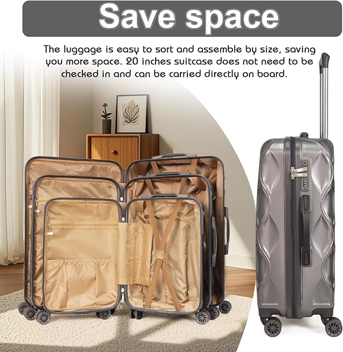 luggage sets 3 piece, 3 piece luggage sets with spinner wheels Hardside Lightweight Luggage 20in 24in 28in. (grey)