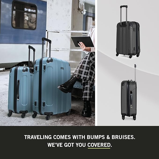 Kenneth Cole REACTION Out of Bounds Lightweight Hardshell 4-Wheel Spinner Luggage, Charcoal, 3-Piece Set (20", 24", & 28")