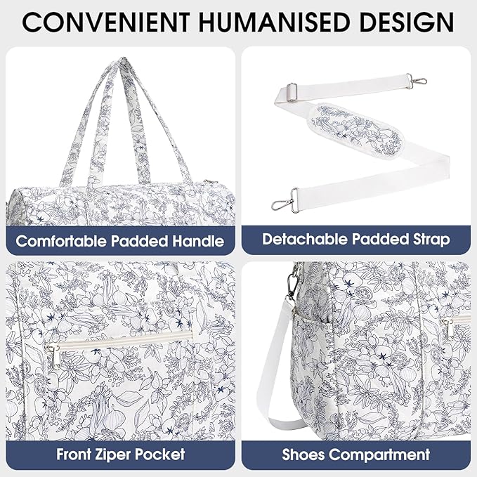 Duffle Bag, Gym Bag for Women, Quilted Duffle Bags, Travel Large Capacity Floral Weekender Bags