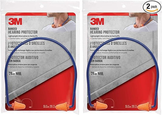 3M Safety Band Style Hearing Protector, Orange Ear Tips, Earplugs (Pack of 2)