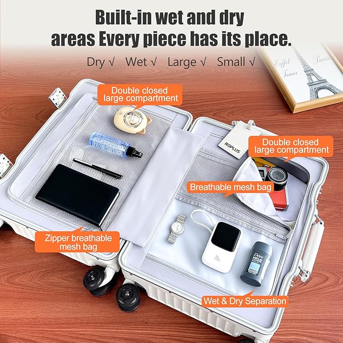 Aluminium Frame Checked-Luggage with Smooth Jelly Wheels, Hardside Zipperless Rolling Suitcase with TSA Lock (Pure White, 24-Inch)