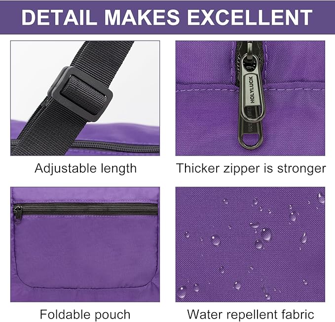 HOLYLUCK Foldable Travel Duffel Bag For Women & Men Luggage Great for Gym (Purple)