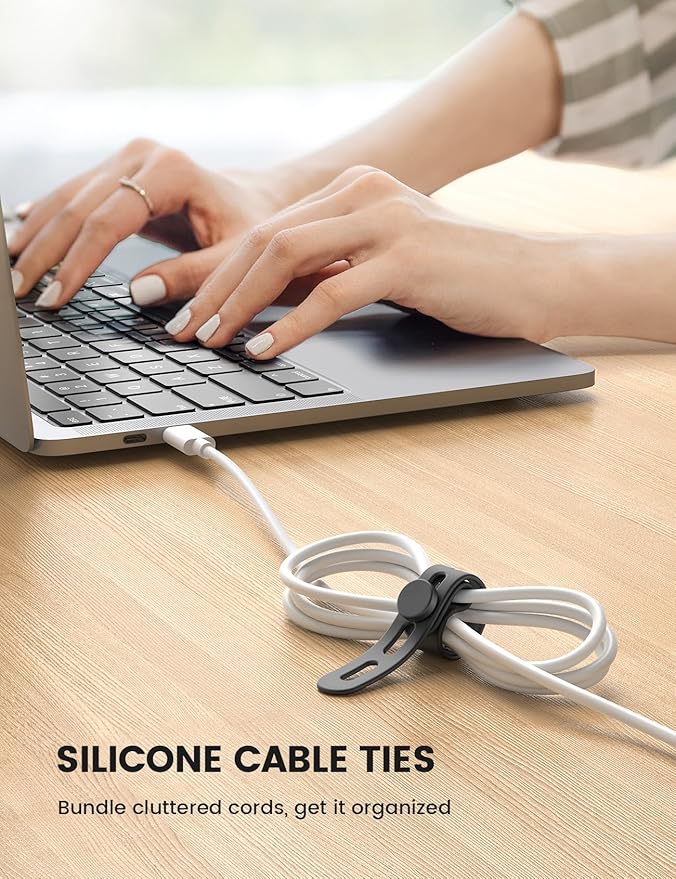 Lamicall 20Pack Silicone Cable Ties, Office Desk Organizer Accessories, Reusable Wire Ties Management with Lock Buckle, Adjustable Charger Cable Strap, Electrical Cord Keeper for Travel Essentials