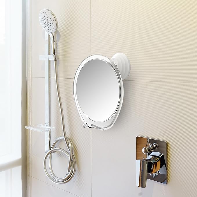 HONEYBULL Fogless Shower Mirror with Suction Mount & Swivel – Anti-Fog Acrylic Bathroom Mirror for Shaving – Built-in Razor Holder, Easy Install, Home Shower Accessory (White)