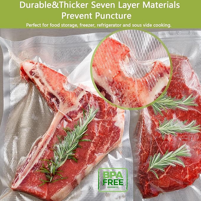 Potane 8 Pack 8"x20'(8Rolls) Thickened Vacuum Sealer Bags For Food, Textures on Both Sides, Smell-Proof, Heavy Duty for POTANE, Food Saver, Weston, Sous Vide