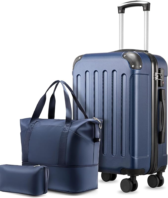 Carry On Luggage 22x14x9 Airline Approved, Hardside Suitcase with Wheels, TSA Approved, Tote Bag, Blue