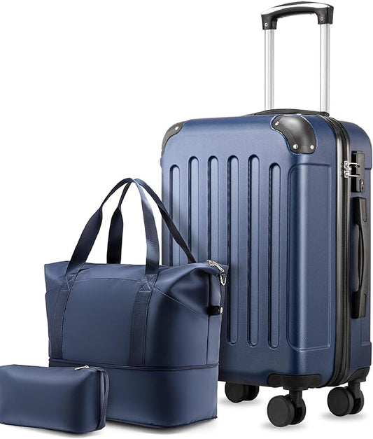 Carry On Luggage 22x14x9 Airline Approved, Hardside Suitcase with Wheels, TSA Approved, Tote Bag, Blue