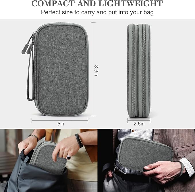 FYY Electronic Organizer, Travel Cable Organizer Bag Pouch Electronic Accessories Carry Case Portable Waterproof Double Layers Storage Bag for Cable, Cord, Charger, Phone, Medium Size, Dark Grey