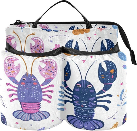 Blue Lobster and Seaweeds Luggage Cup Holder Travel Portable Free Hand Drink Carrier Suitcase Drinks Beverage Holder Carry-On Bottle Mug Holder Organizer Bag Travelers Accessories