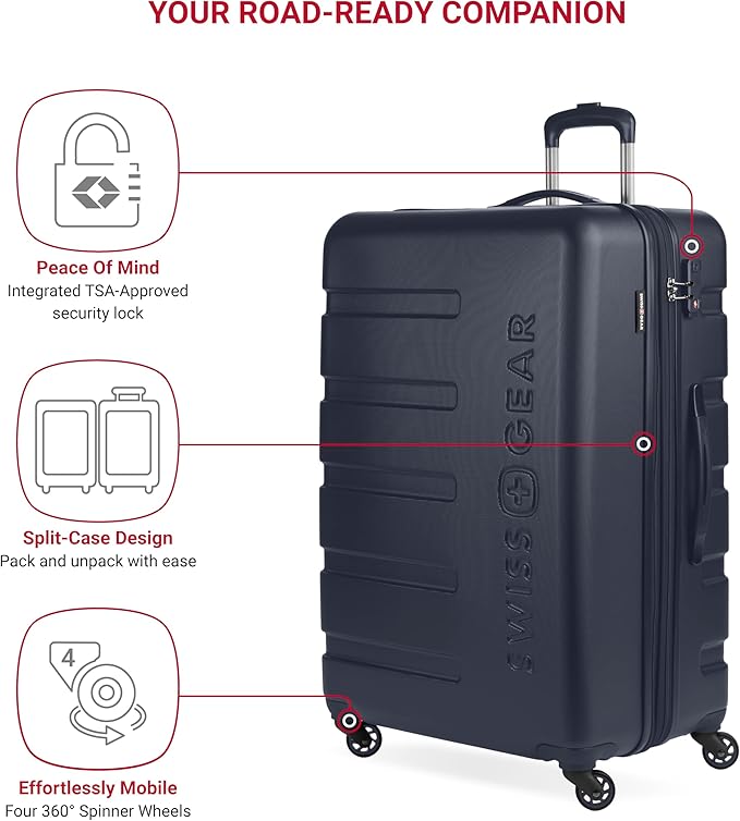 SwissGear 7366 Signature Hardside Expandable Luggage with Spinner Wheels and TSA Lock, Weekender Tote, Navy, 2-Piece Set (Weekender/27)